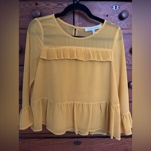 cupcakes & cashmere Mustard Ruffle Blouse